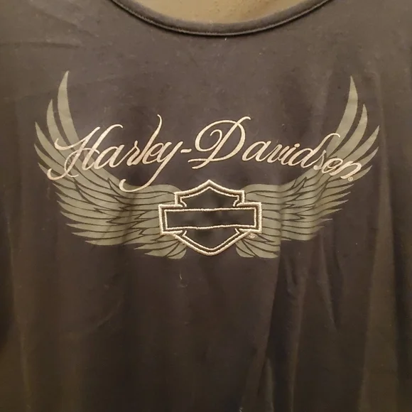 Ladies / Womens size M cap sleeve black Harley-Davidson top sheer on top back - Picture 2 of 10